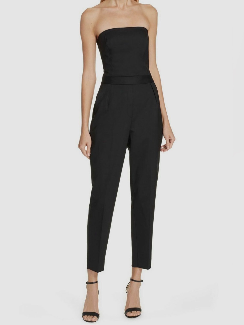Theory Off The Shoulder Sleeveless Strapless Jumpsuit Wool Black One Piece Suit